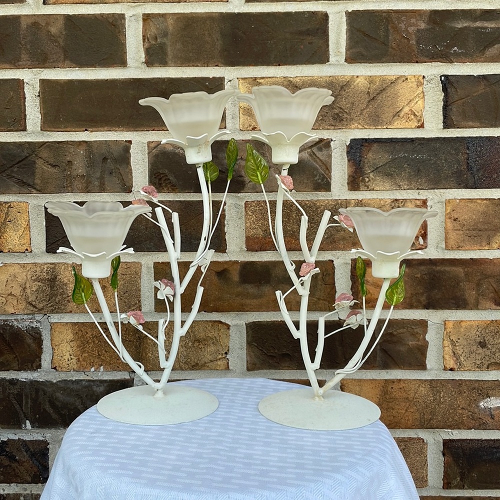 Set of Two Flower Candle Holders
